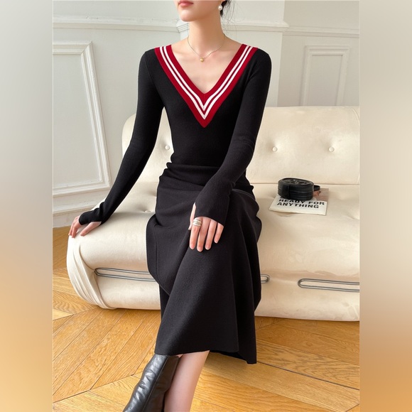 British Style Black Sweater Dress - Picture 9 of 12